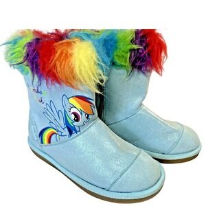 Kids Stride Rite My Little Pony Rainbow Dash Blue Glitter Boots with Faux Fur